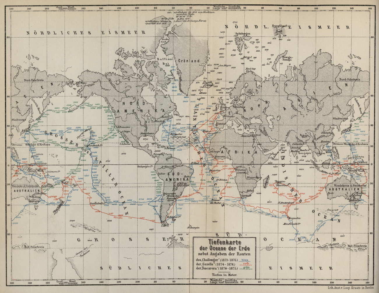 Map of deep sea expeditions by Dr
