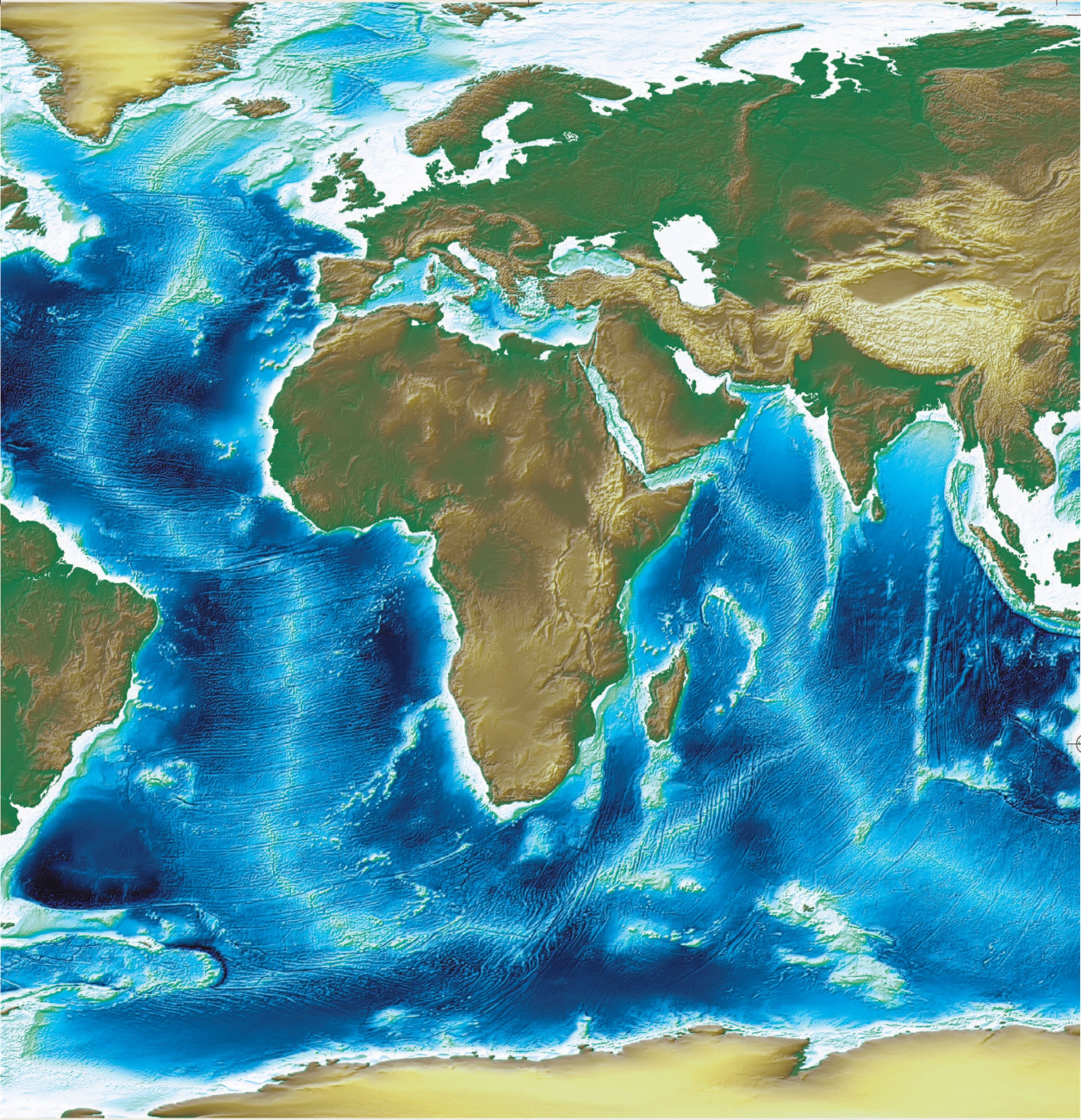 Bathymetric map of atlantic and Indian Oceans