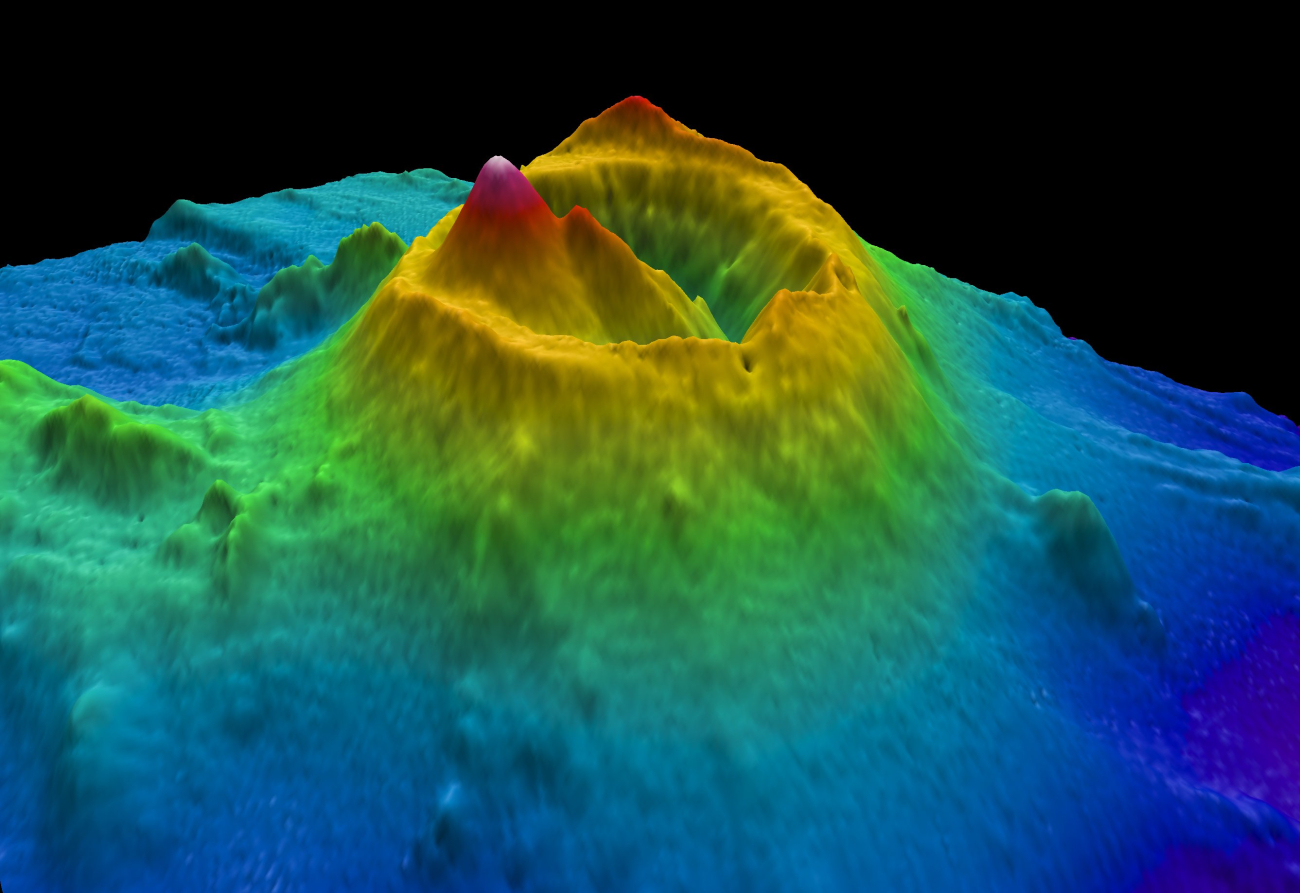 A 3-D image of Brothers Volcano as viewed looking to the NW