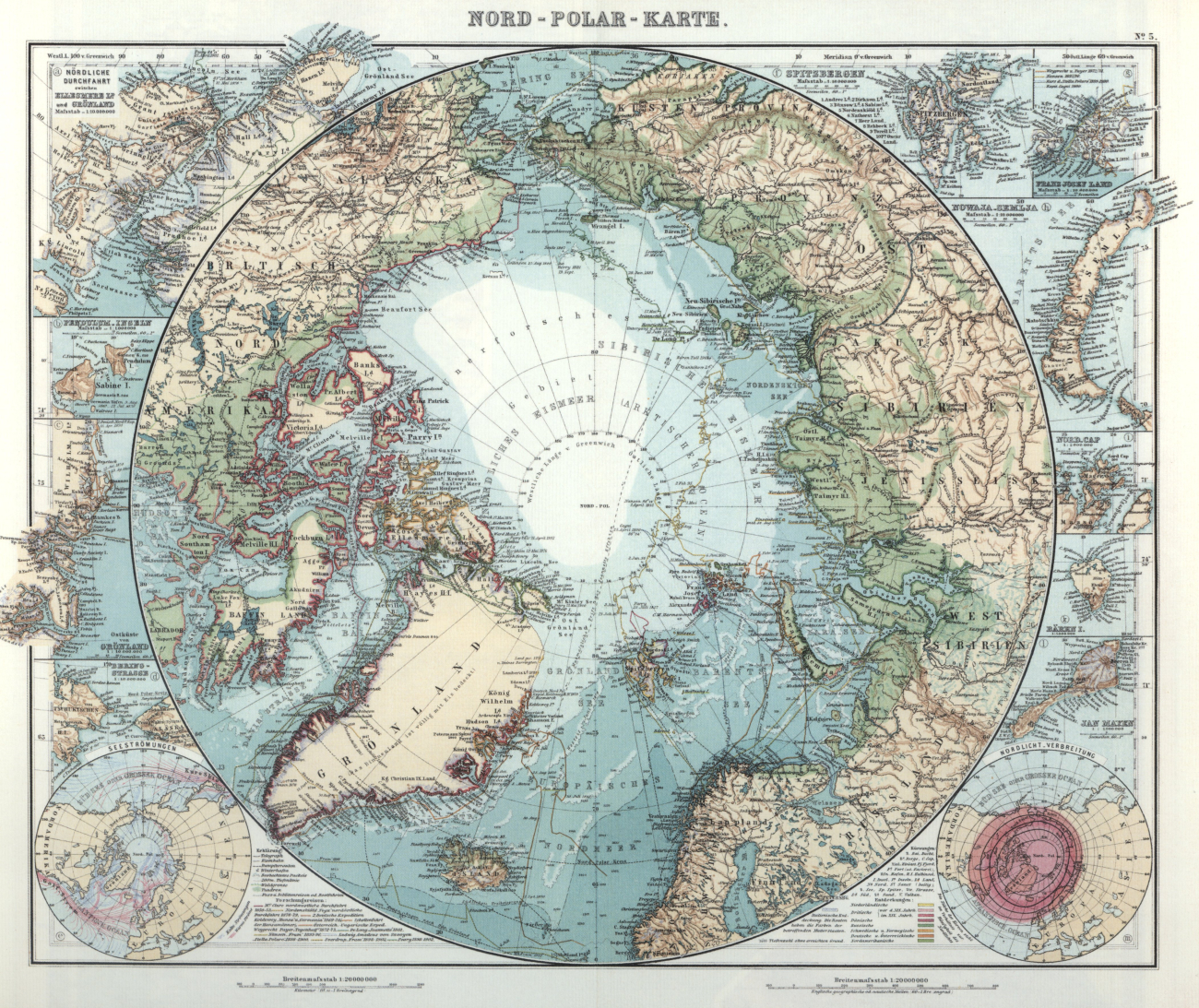 A German map of the Arctic Ocean showing the state of geographic knowledge ofthe Arctic region as a result of expeditions up to the FRAM