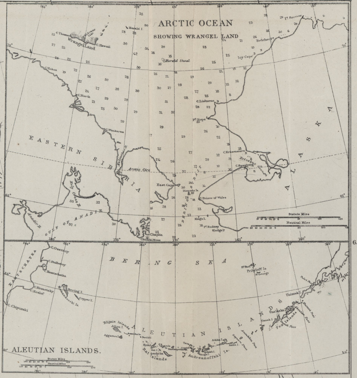 Arctic Ocean showing Wrangel Land
