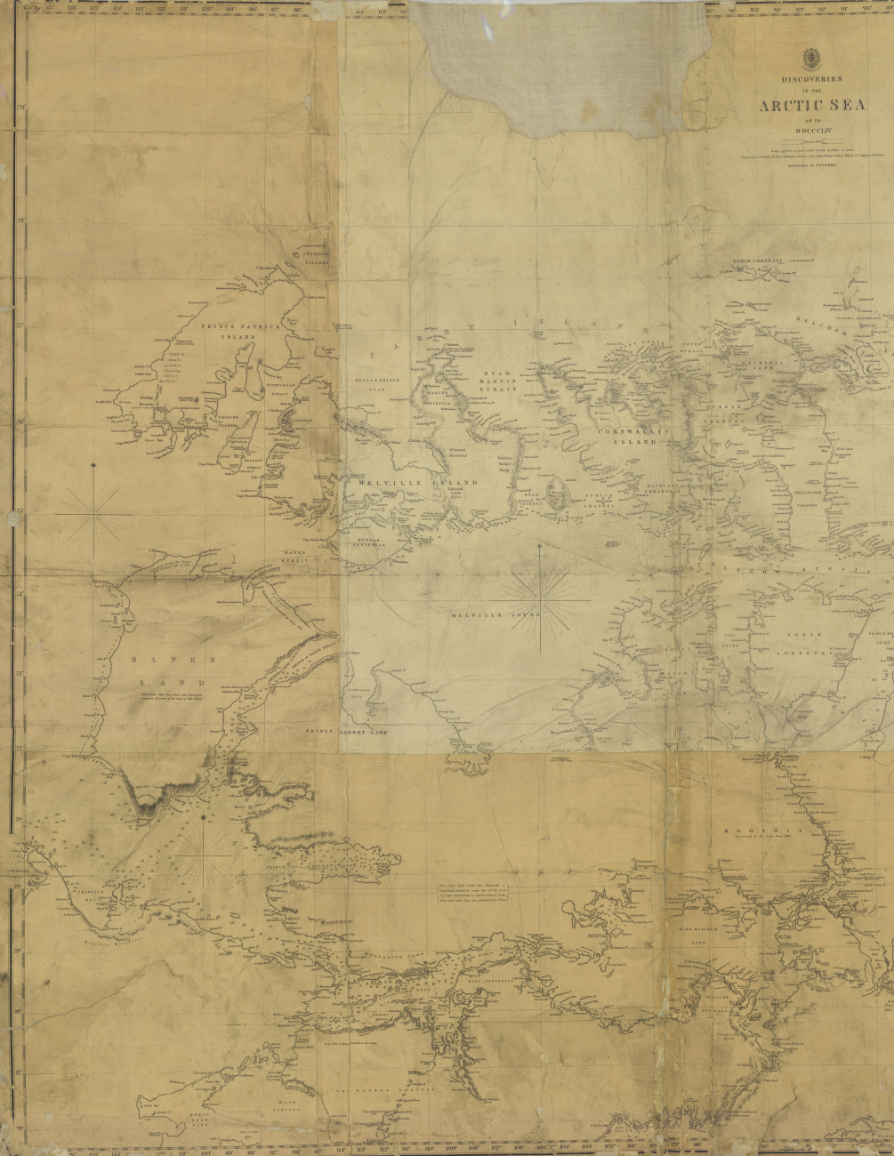 Discoveries in the Arctic Sea up to 1854 , western half including Longitude128 W to 89W