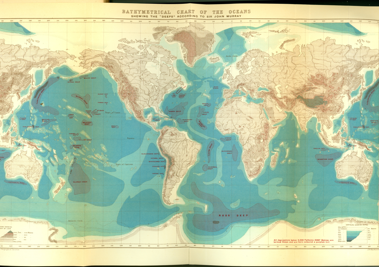 Bathymetrical Chart of the Oceans - Showing the Deeps according to Sir JohnMurray