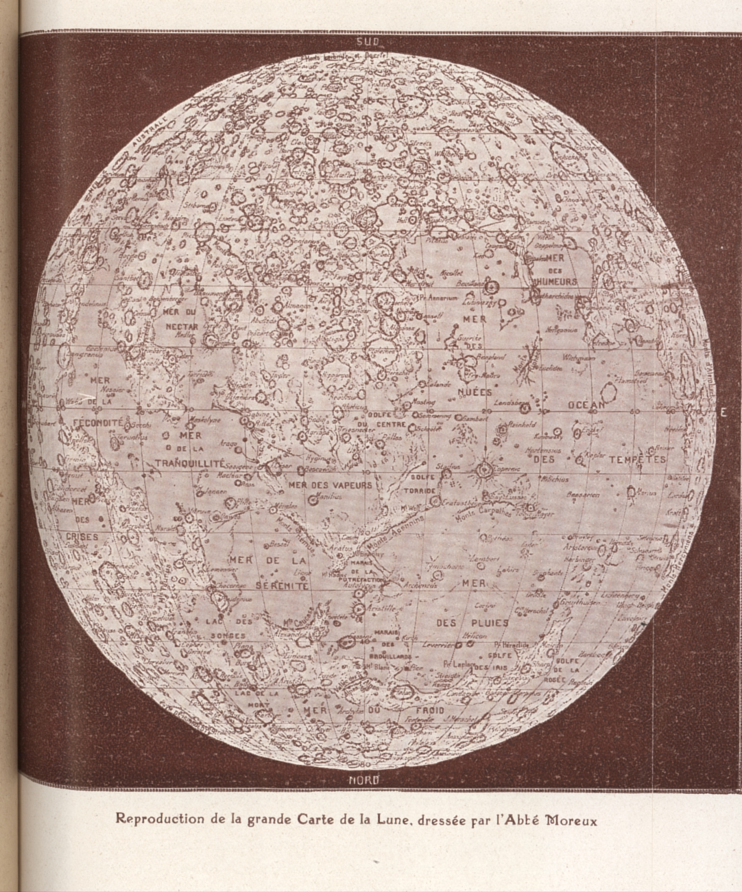 Reproduction of the large map of the moon by the Abbe Moreux