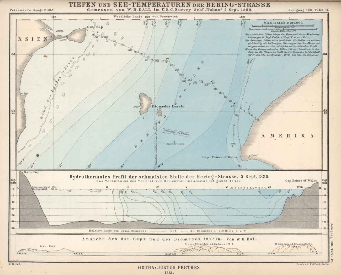 Depths and temperatures in Bering Straits as observed by William Healy Dall onthe Coast Survey schooner YUKON in 1880