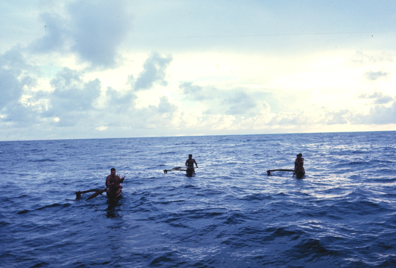 Native Micronesian fishermen greeting the TOWNSEND CROMWELL
