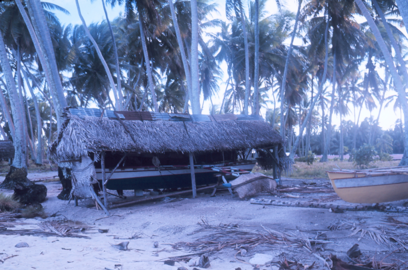 Native boat shed for outrigger canoe