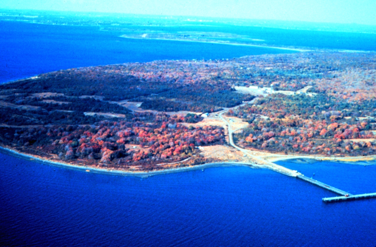 Narragansett Bay National Estuarine Research ReserveAerial view of South Prudence Island and T-wharf
