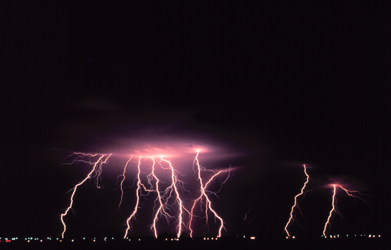 Time-lapse photography captures multiple cloud-to-ground lightning strokesduring a night-time thunderstorm