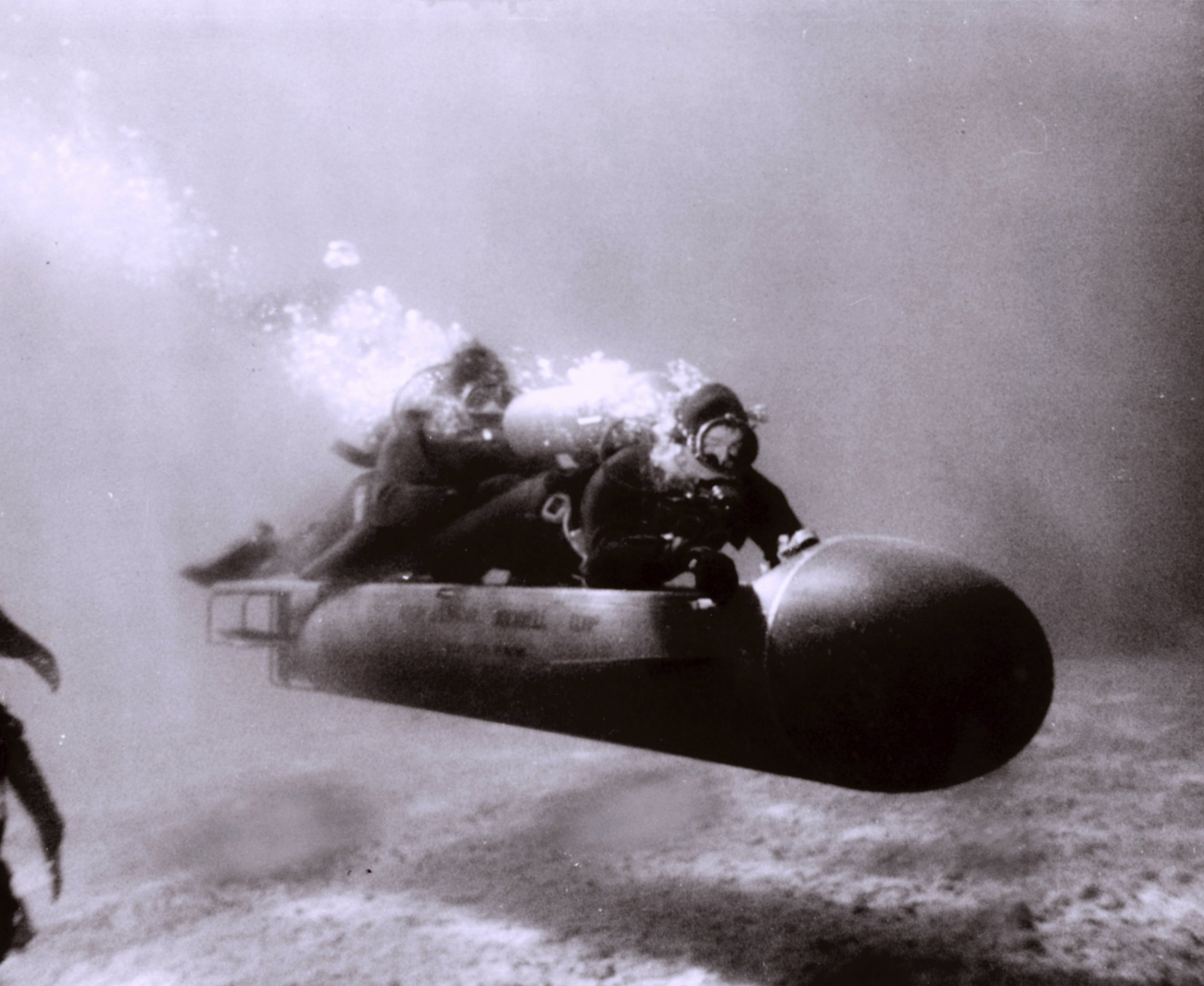 Divers on sled during Project FLARE, the Florida Aquanaut Research Expedition