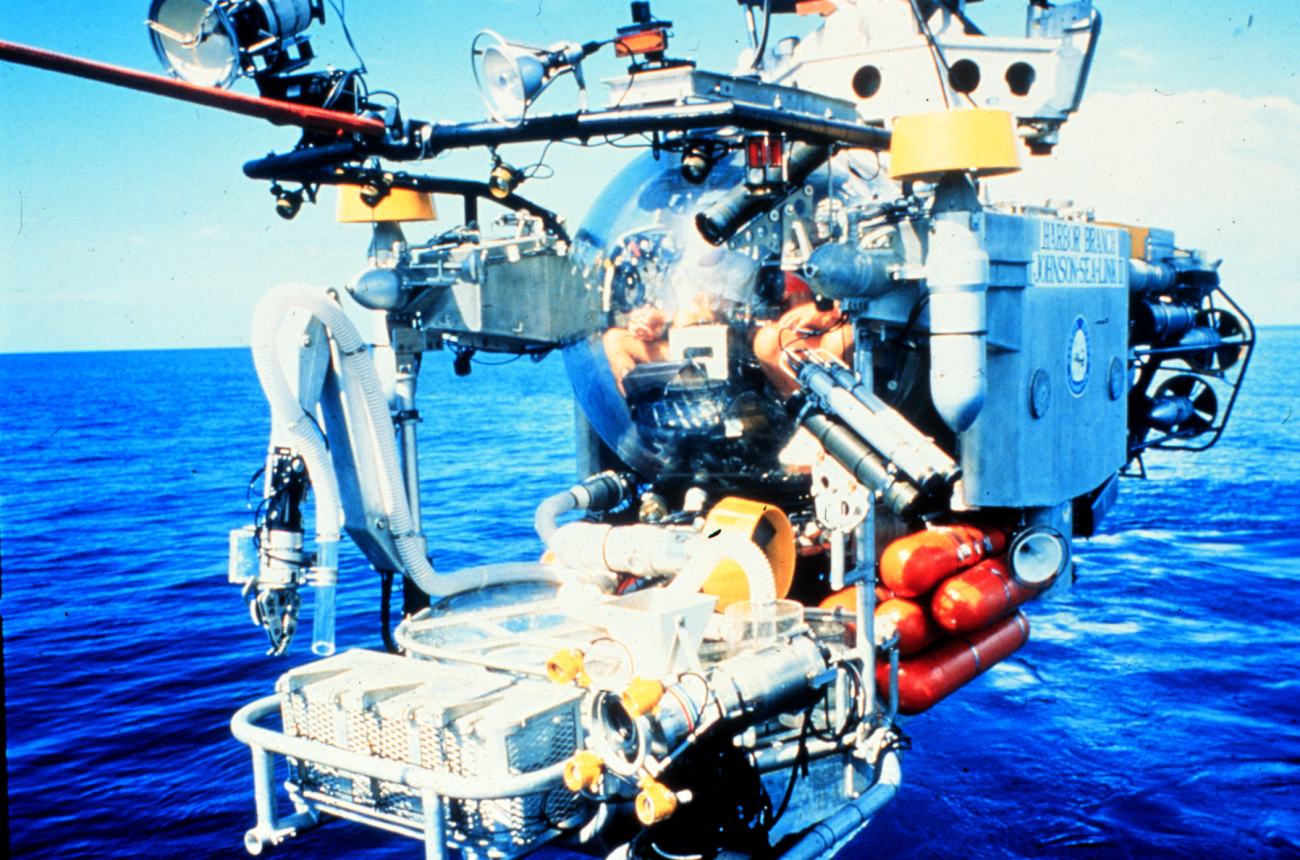 JSL prepares to dive-- note dryer hose type suction tube on the arm