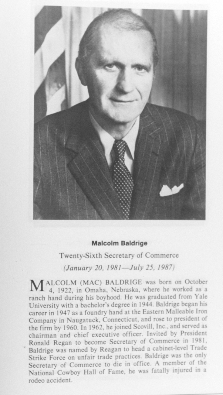 Malcom Baldrige,  1922-1987,  twenty-sixth Secretary of Commerce