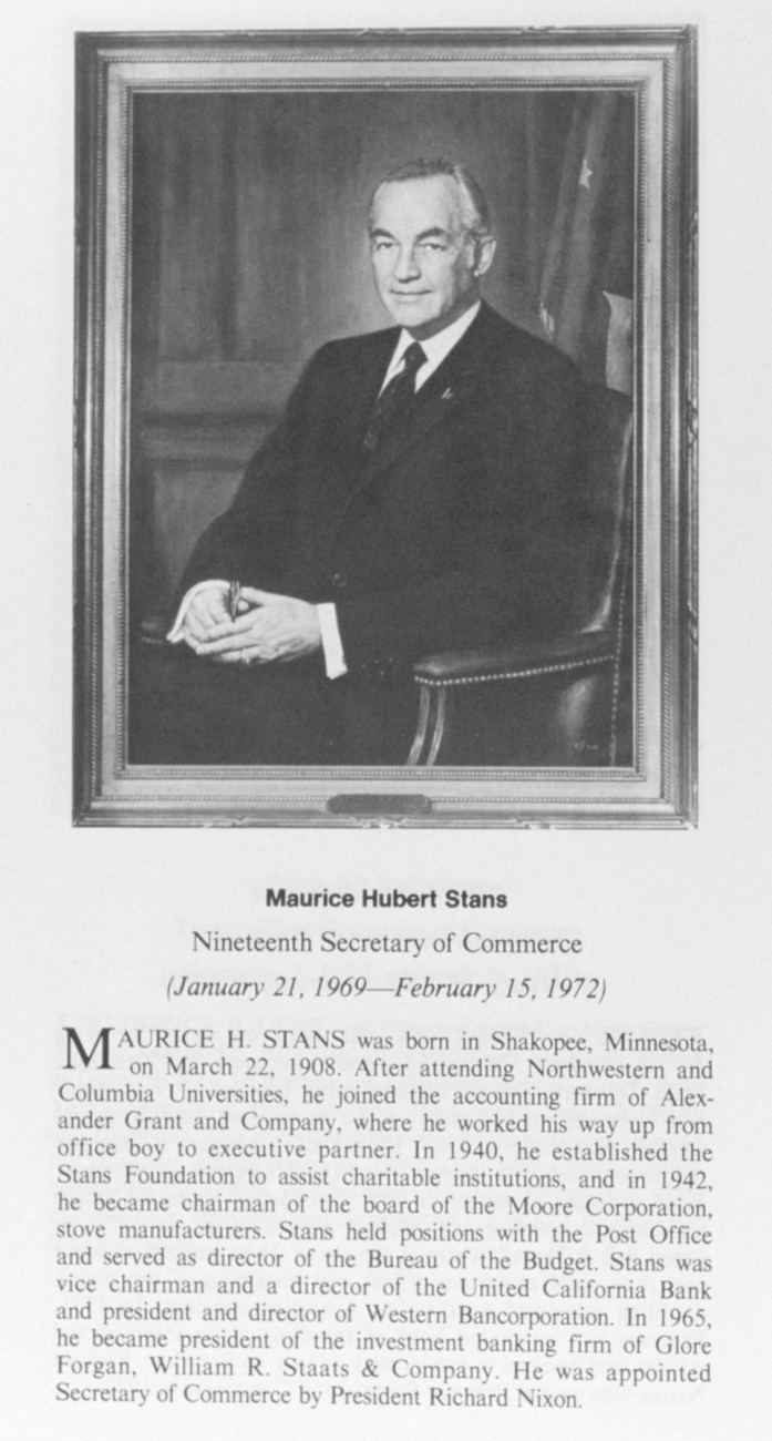 Maurice Hubert Stans, 1908 - , nineteenth Secretary of Commerce