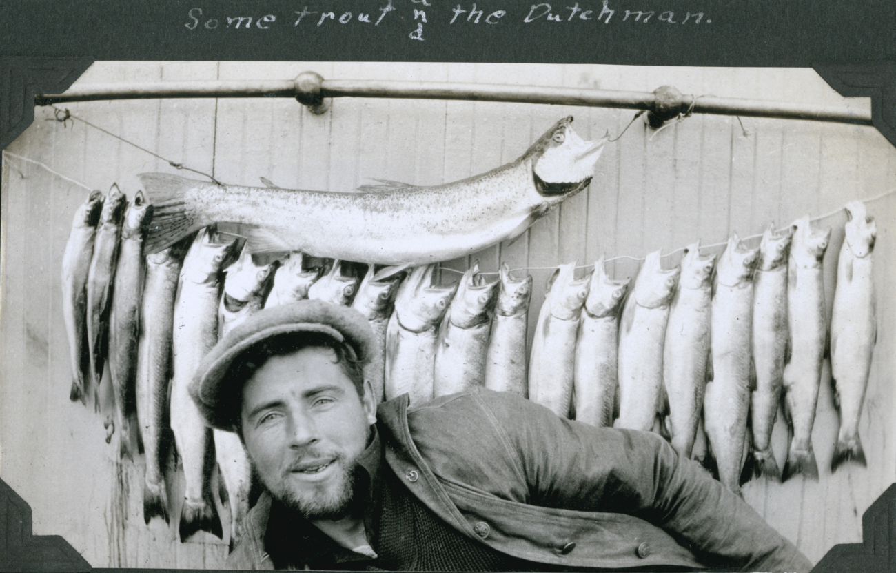The Dutchman (Benny Priem?) with some trout caught while on a shore party