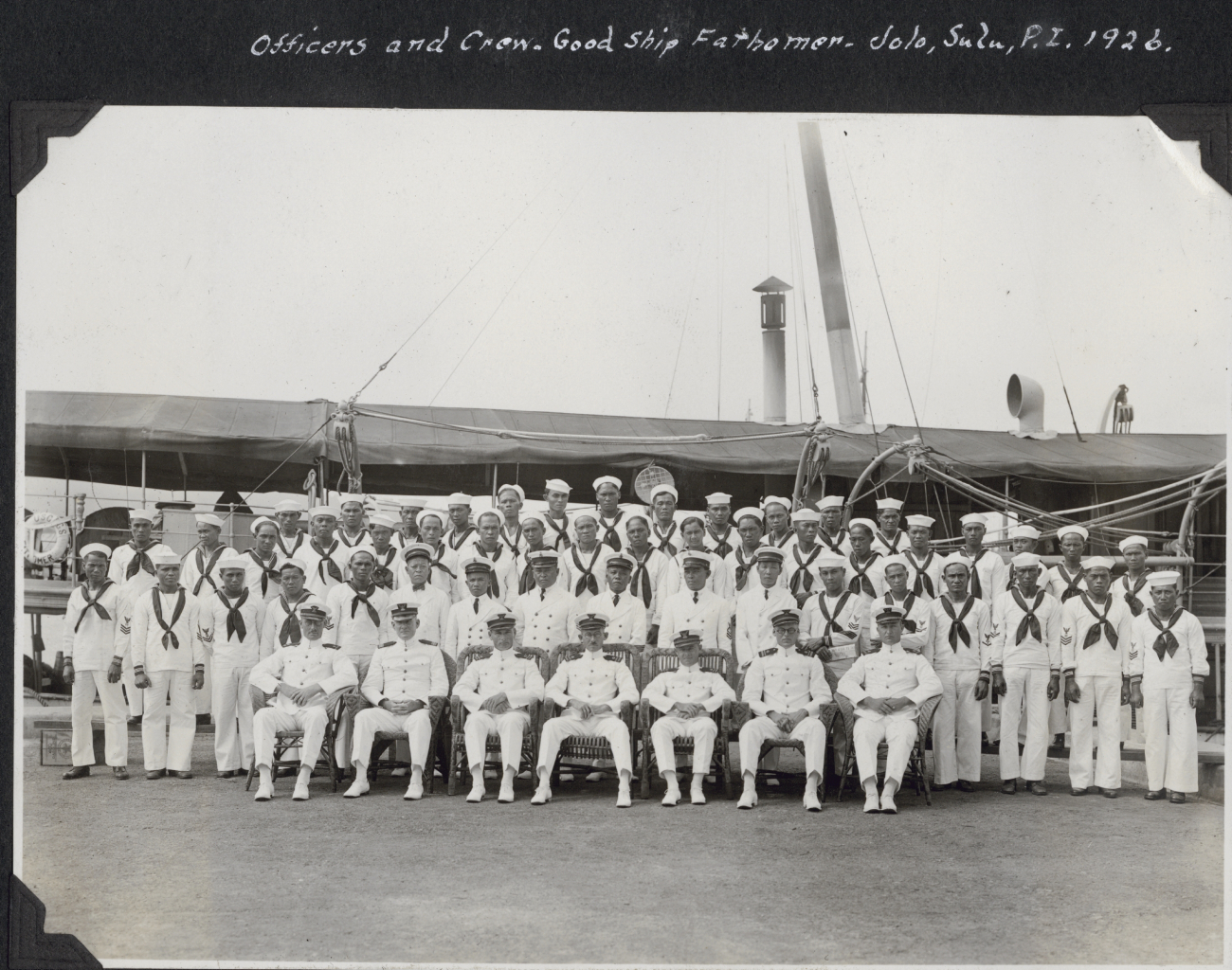 Officers and crew of the FATHOMER at Jolo, Sulu, Philippine Islands