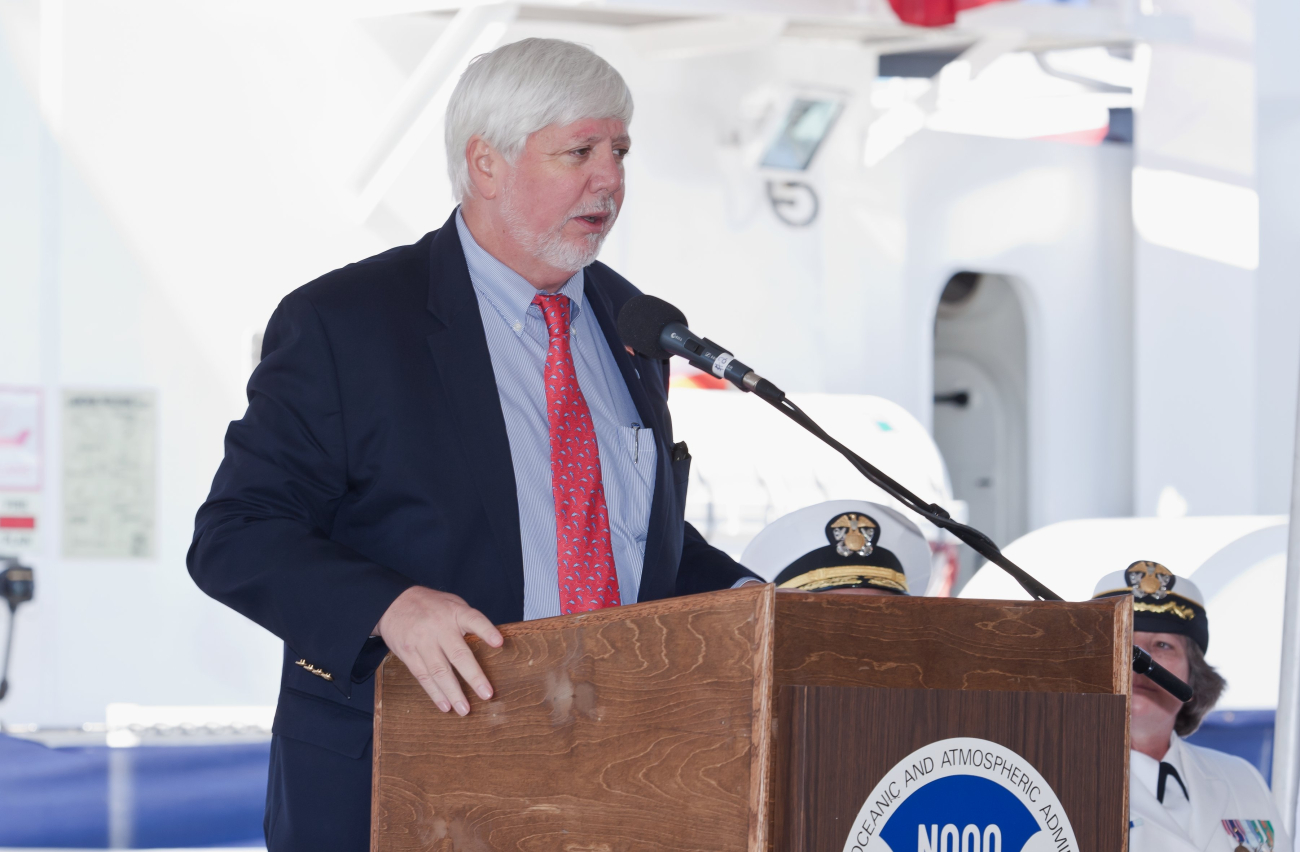 National Marine Fisheries Deputy Assistant Administrator John Oliver speaking atcommissioning ceremony of NOAA Ship BELL M
