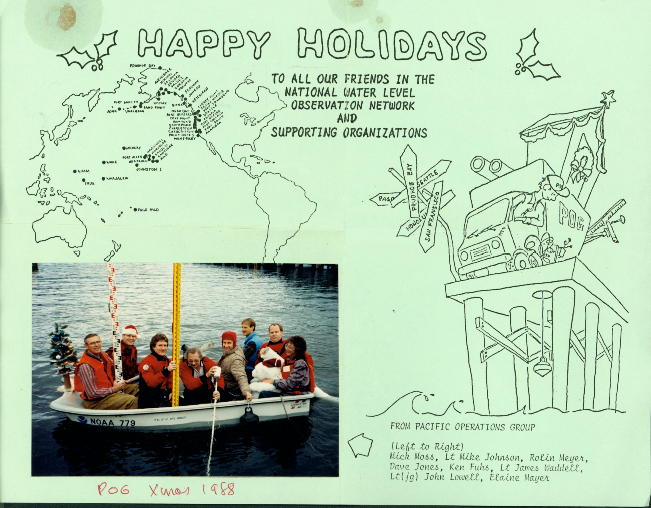 Holiday greeting card of Pacific Operations Group, the Pacific tides party
