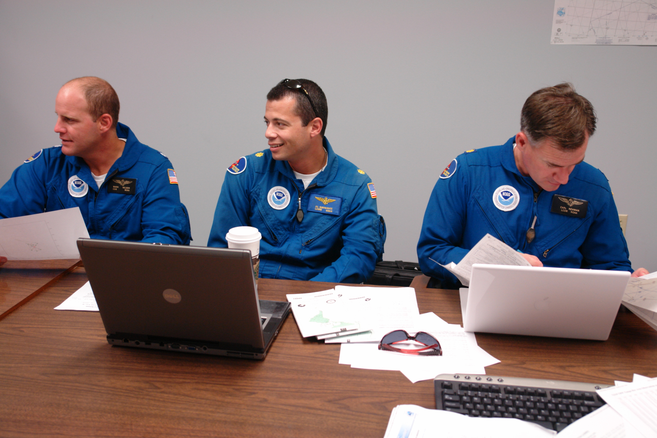 NOAA Corps flight crew preparing for flight into Hurricane Ike
