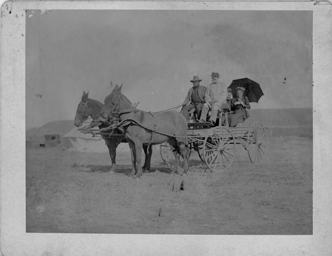 Alonzo Mosman, United States/Mexico Boundary Commissioner and AssistantUnited States Coast and Geodetic Survey, in front seat right; his wife is one of the two women on back seat