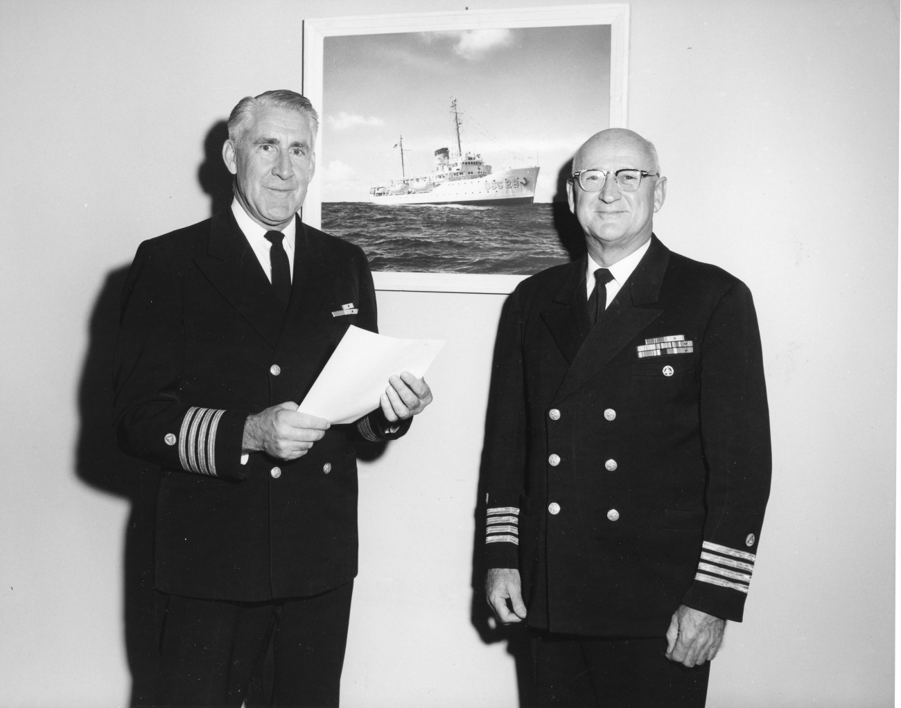Captain Edmund Jones and Captain John Bull, both former commanding officers ofthe Coast and Geodetic Survey Ship EXPLORER