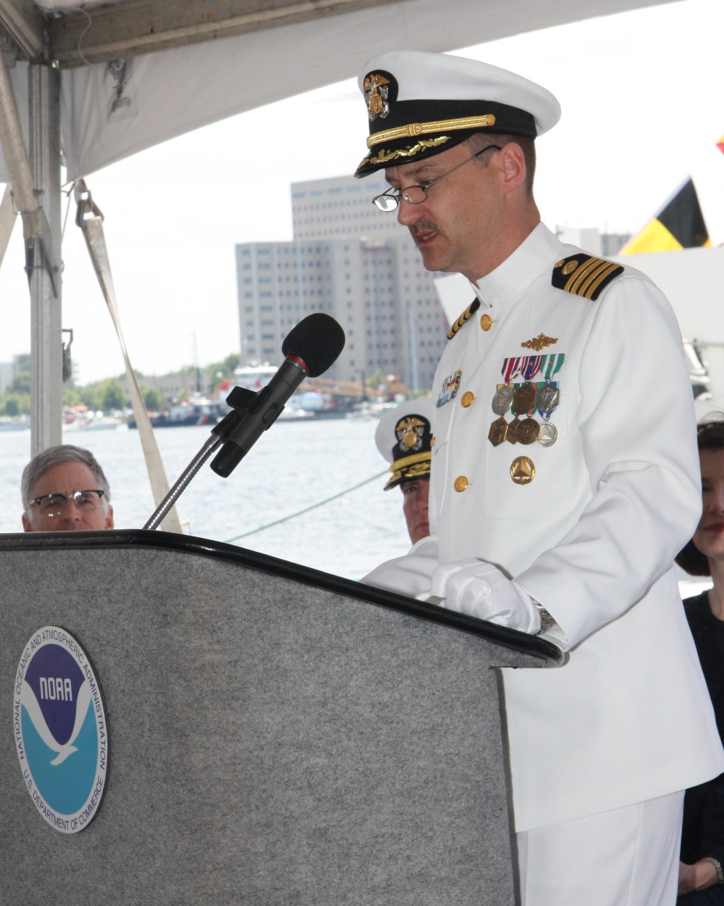 Then Captain Gerd Glang, Director of the NOAA Office of Coast Survey, speakingat the commissioning ceremony of the NOAA Ship HASSLER