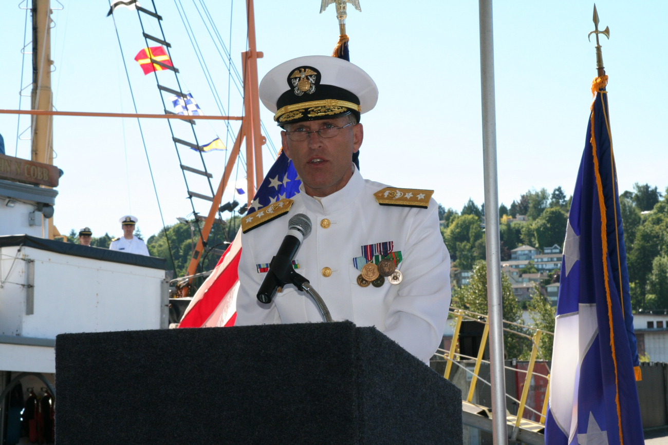 Rear Admiral Jonathan Bailey, NOAA Corps, speaking on the occasion of thedecommissioning of the NOAA Ship JOHN N