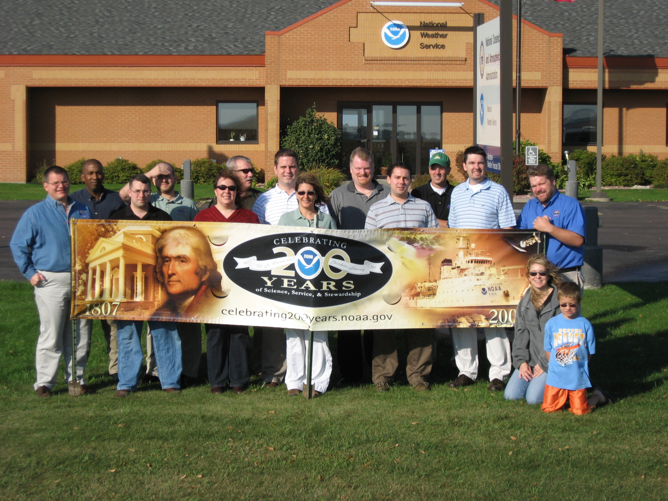 National Weather Service personnel from Aberdeen, South Dakota shown outsidetheir facility