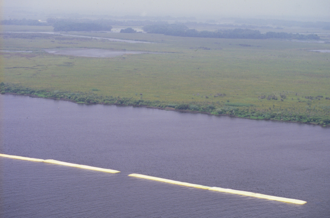 An aerial view of the geotextile tubes, another shoreline protectionstructure tested
