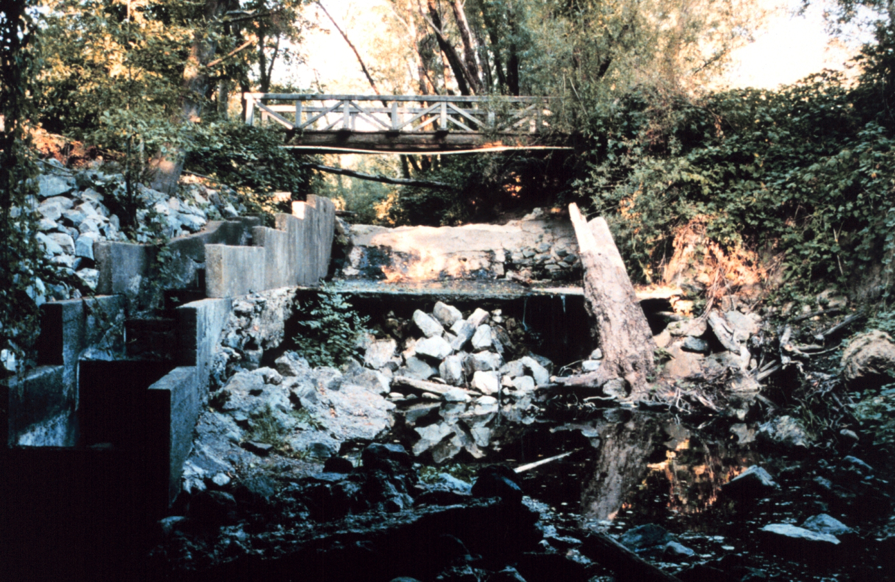 This image shows partial breeching of the dam and the initial construction ofthe pools
