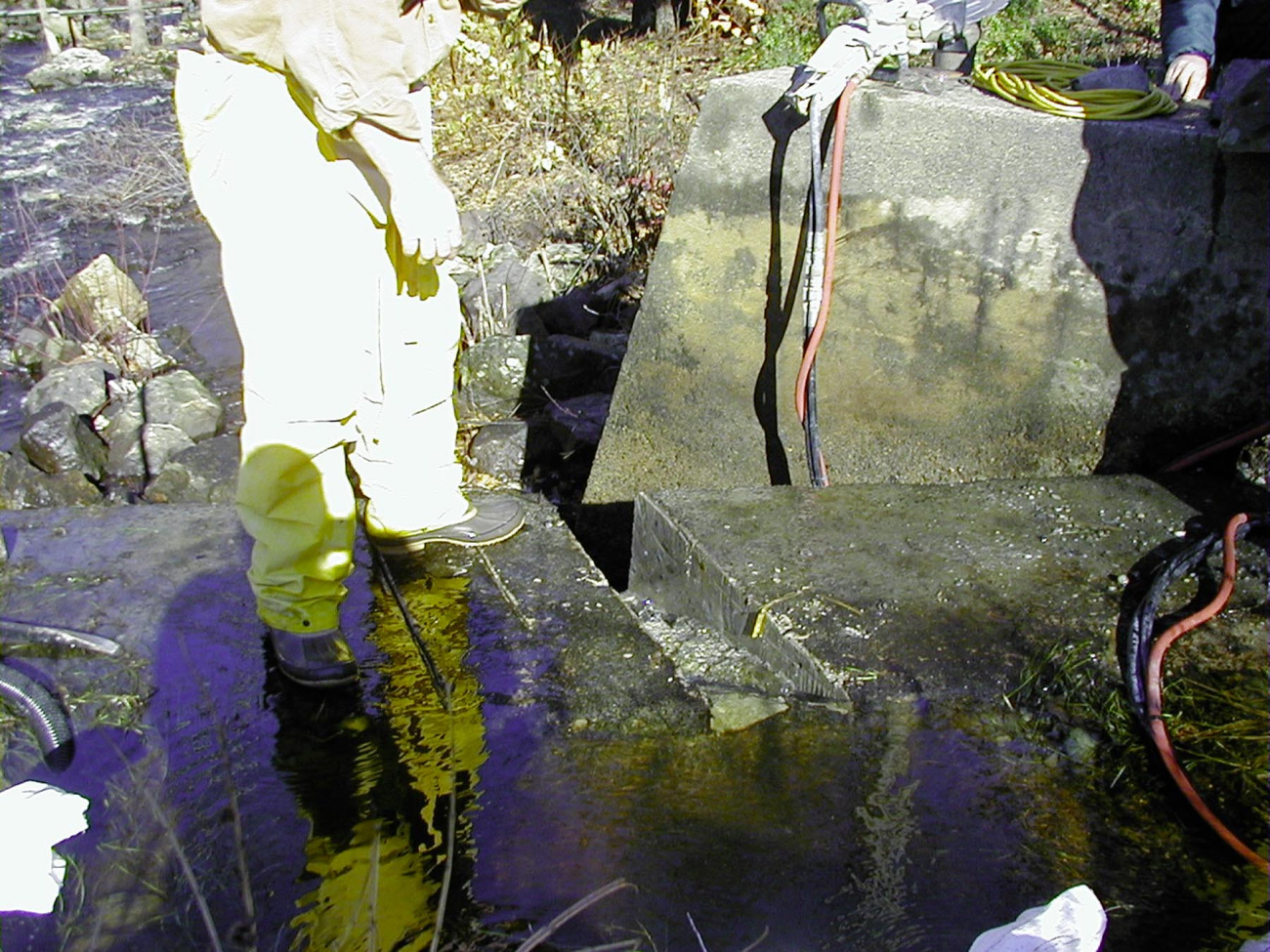 The completed notch in the dam just before placement of the ladder