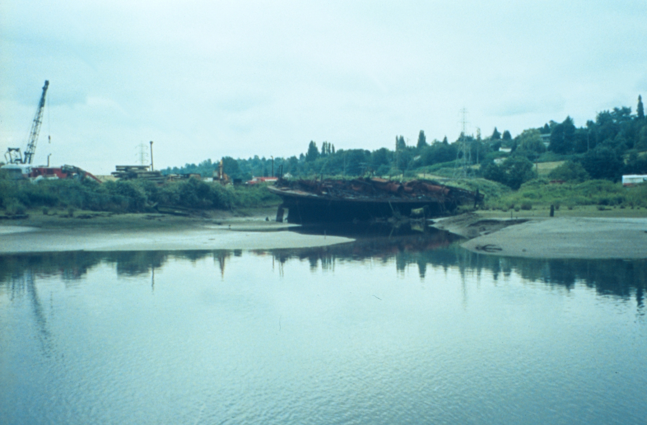 A derelict ferry at the Turning Basin site adjacent to Kenco Marine and aCoastal America site