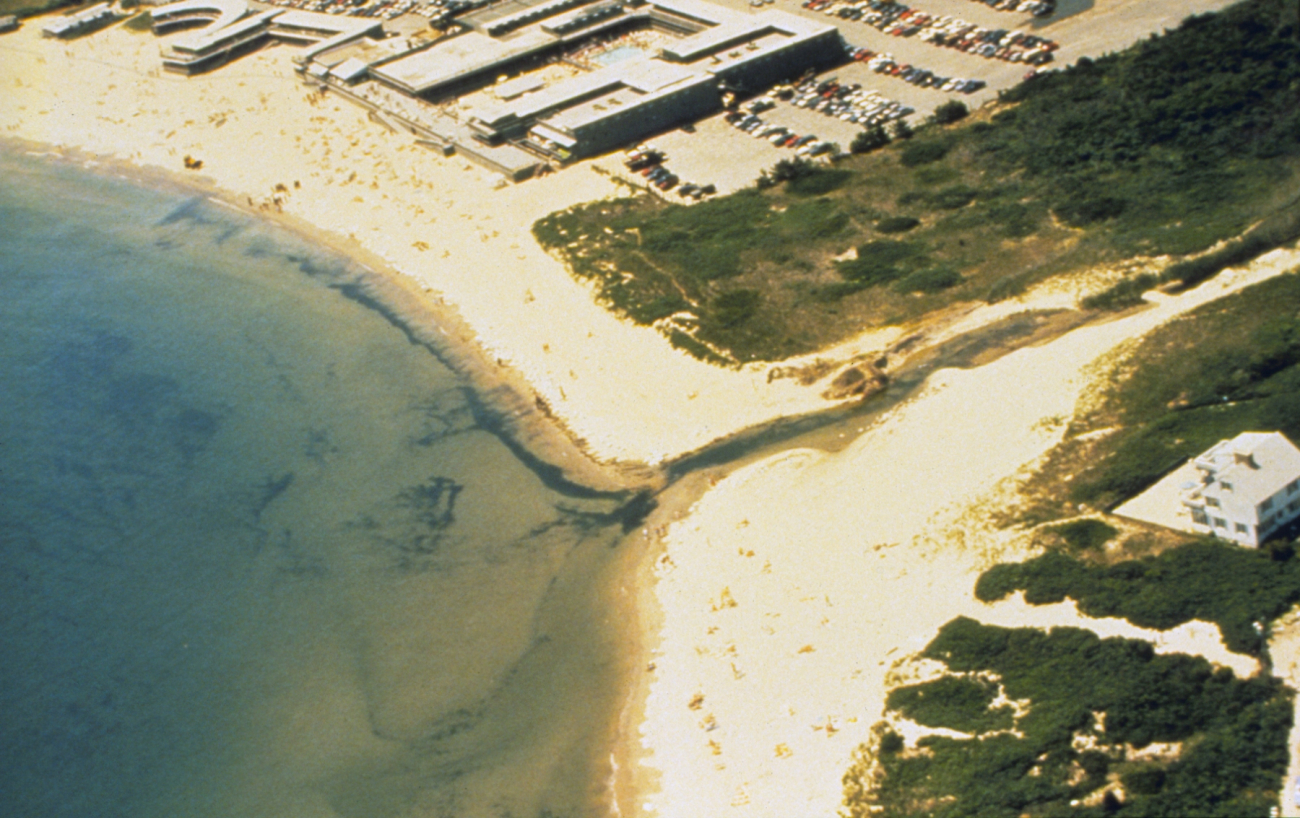 An aerial image of Mackerel Cove, Jamestown, RI