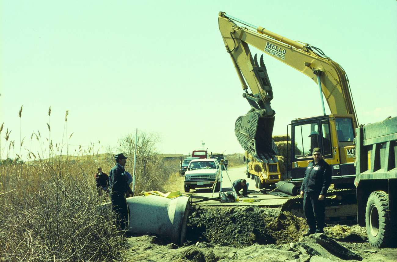 The second image that shows the construction phase of placing thenew culvert at Sachuest Marsh