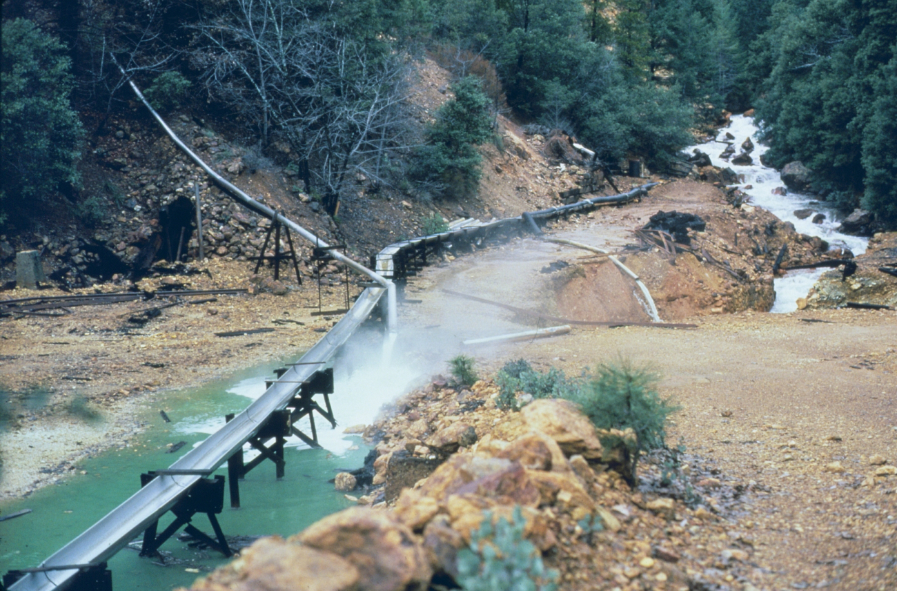 A flume used to collect contaminated drainage at Iron Mountain Mine