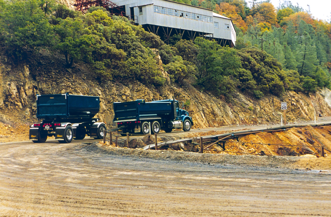 Trucks (perhaps sludge carriers) on Iron Mountain Mine