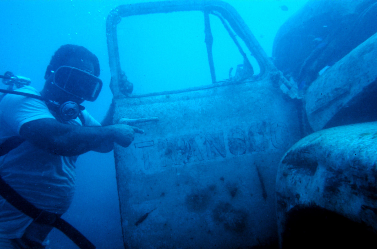Truk native diving on artificial reef