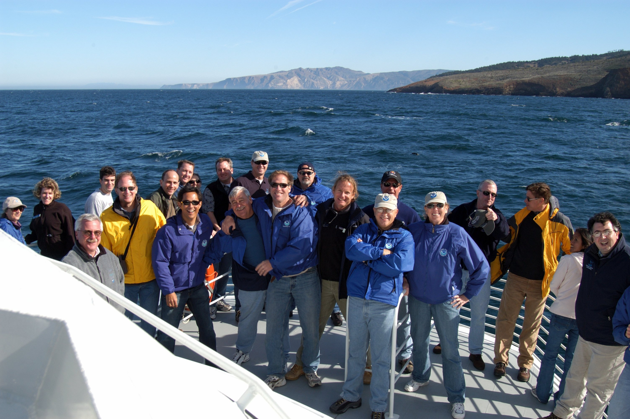 Dan Basta, head of the National Marine Sanctuaries program, leading a group ofscientists, educators, and science administrators on a tour of the ChannelIslands National Marine Sanctuary on board the vessel SHEARWATER