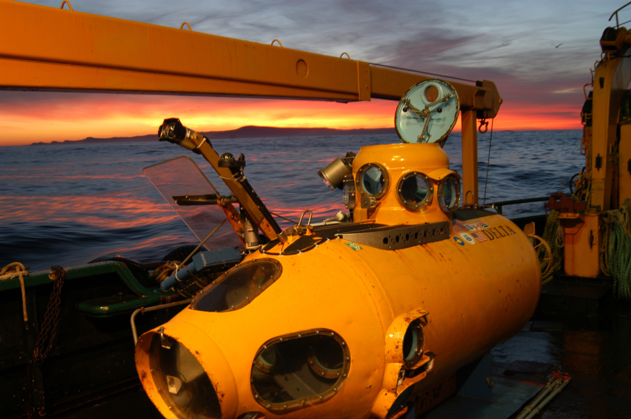 The research submersible DELTA illuminated at sunrise