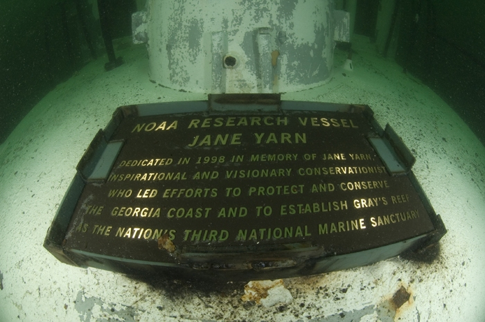 Plaque commemorating Jane Yarn who led the effort to establish Grays Reefas a national marine sanctuary