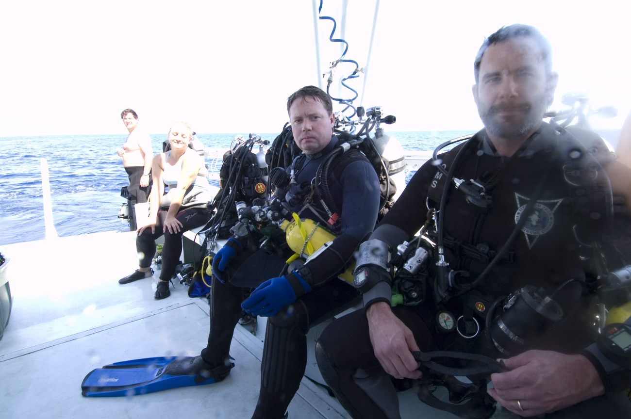 Marine archaeology dive team after return to surface from the shipwreck of theNORTHERN LIGHT