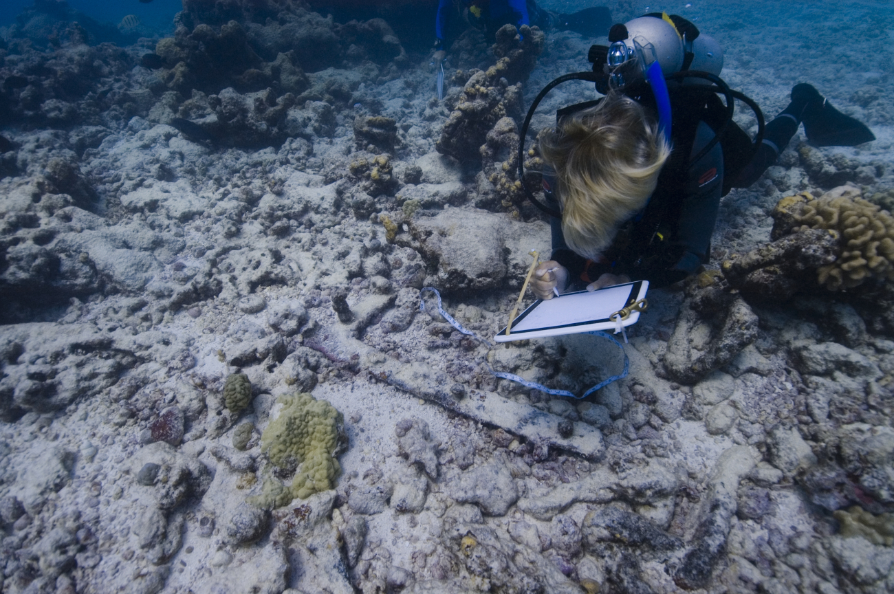 Cathy Green and Jason Raupp map the Two Brothers shipwreck site