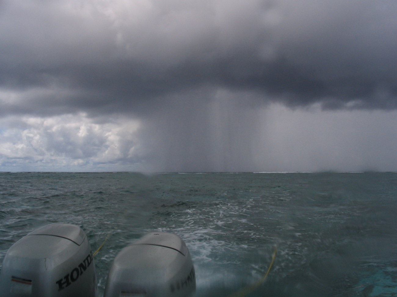 A squall seen from work boat during marine debris removal operations