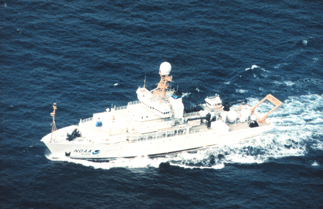 An aerial view of the NOAA Ship RONALD H
