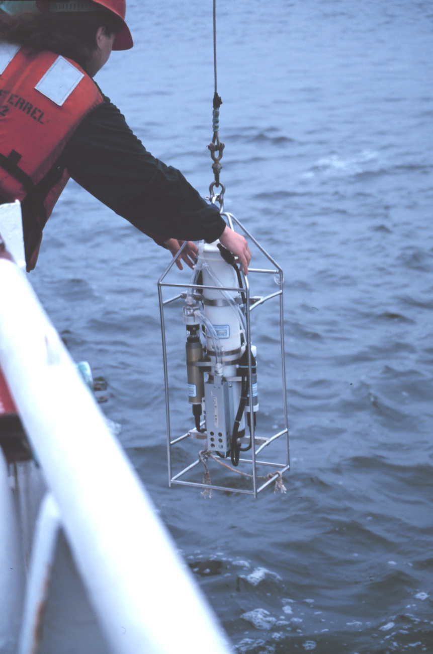 Deploying a CTD instrument from the NOAA Ship FERREL