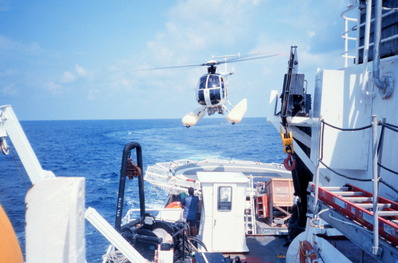 MD500 taking off from NOAA Ship DAVID STARR JORDAN for marine mammal studies