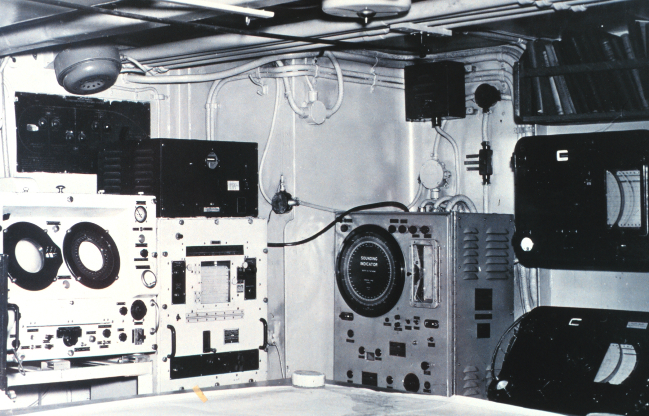 Various depth-recording devices on right and navigation gear on left