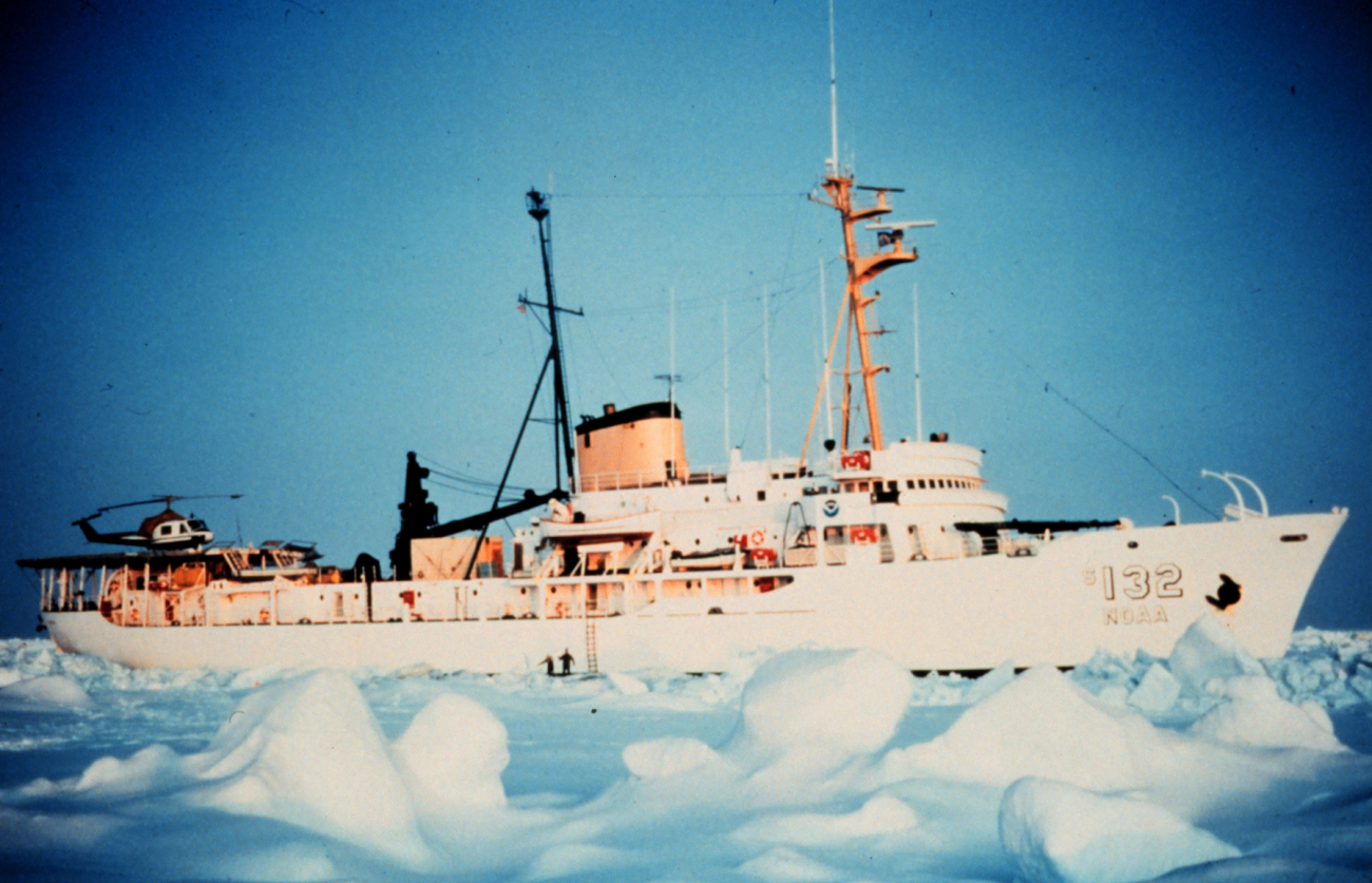 The SURVEYOR stuck in the ice in the Beaufort Sea