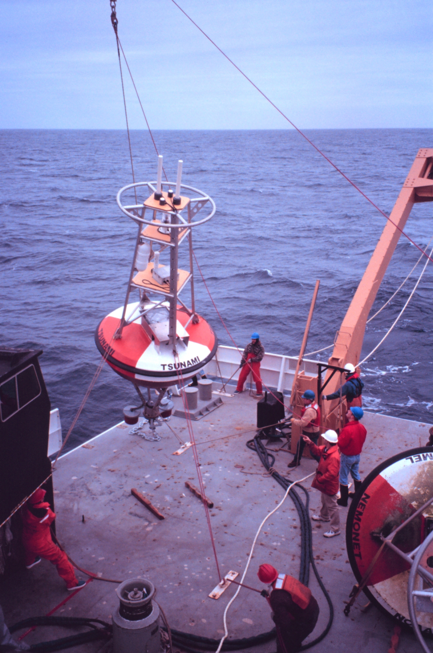 Deploying an oceanographic buoy off the NOAA Ship RONALD H