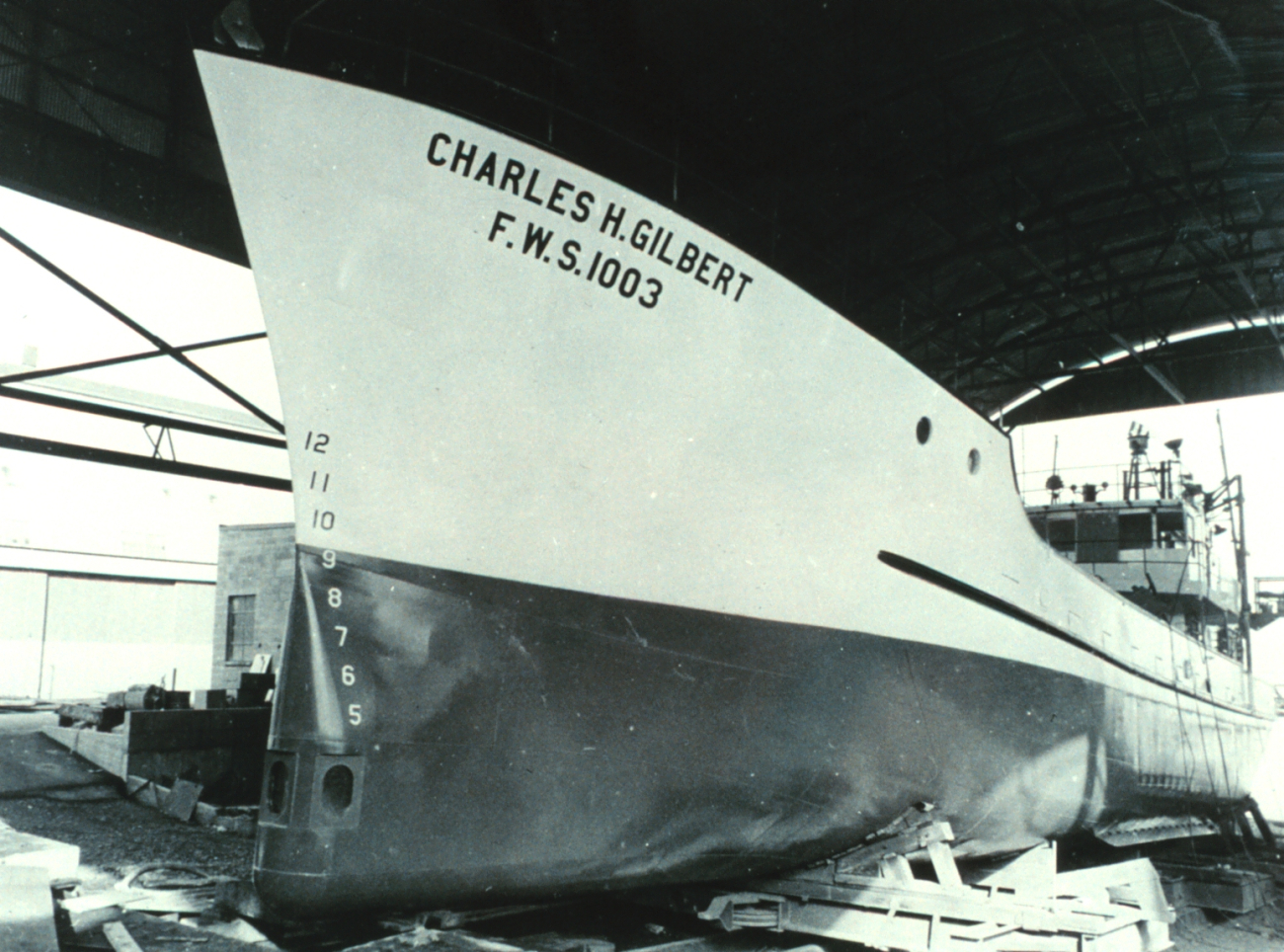 Construction of the bow viewing chamber on the Fish and Wildlife Service ShipCHARLES H