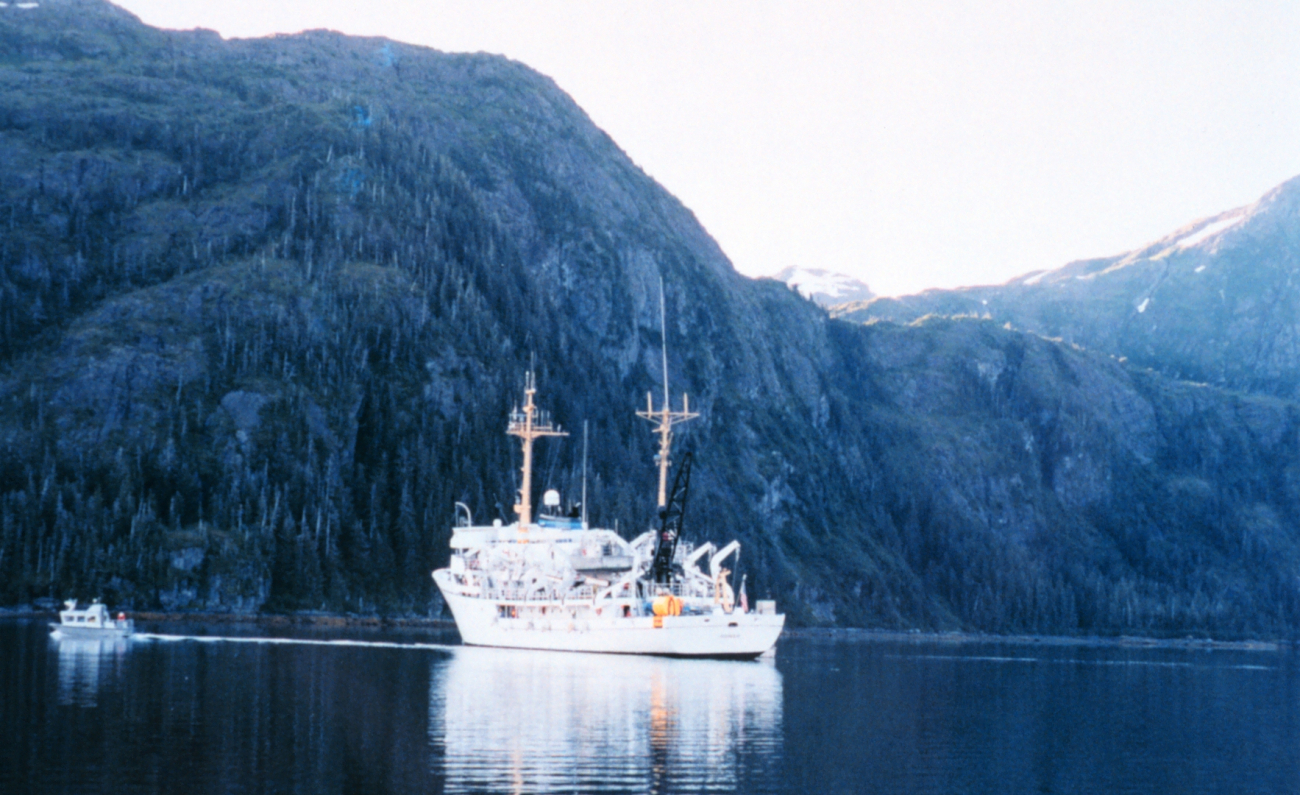 NOAA Ship RAINIER with hydrographic survey launch in Alaska